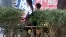 Chinese teens fucking at a bus stop